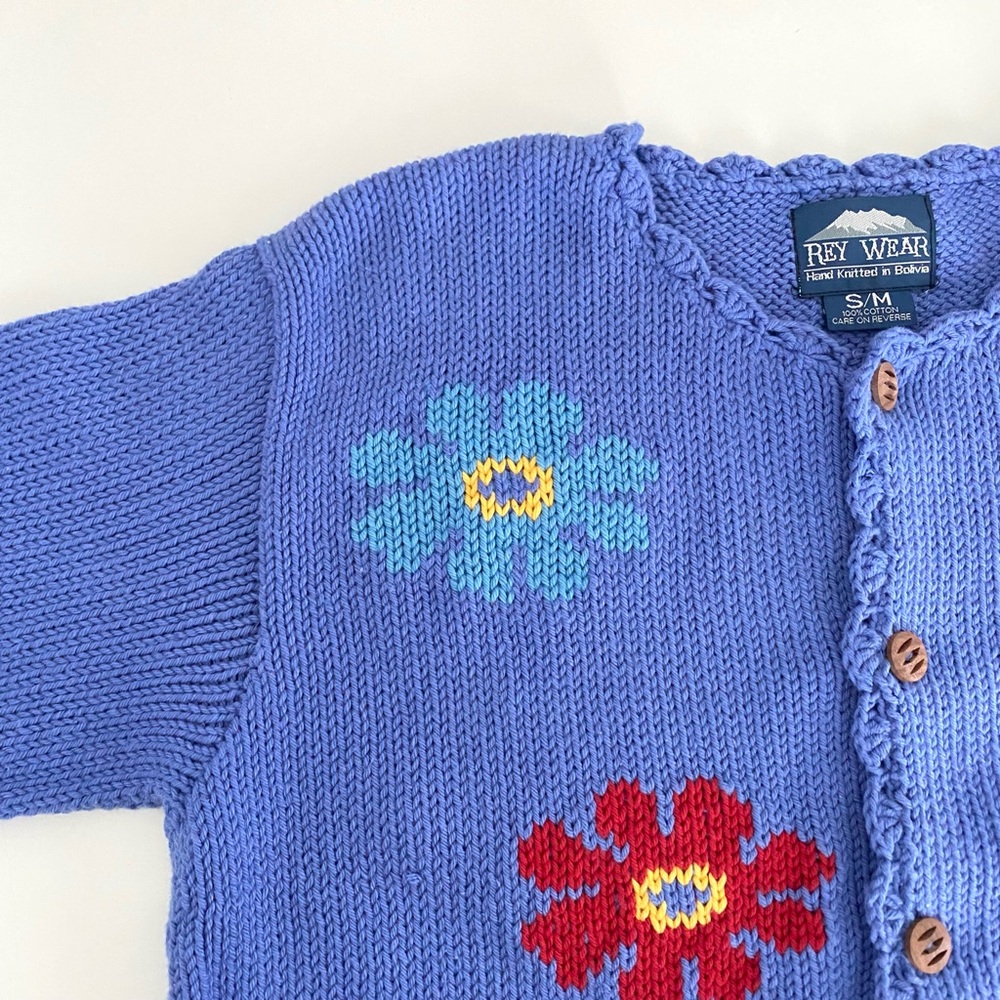 Rate Vintage Rey Wear Hand-Knitted Cotton Multicolour Flower Cardigan - Picture 6 of 9